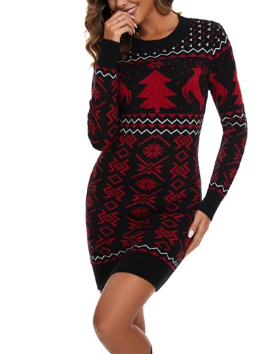 Bresdk Damen Strickkleid Weihnachten Winter Kleid Pulloverkleid Christmas Sweater Winter Schwarz S von Bresdk