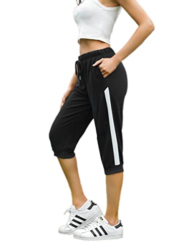 Bresdk Jogginghose Damen 3/4 Sporthose Kurz Sweathose Sommer Freizeit Hose mit Tasche von Bresdk