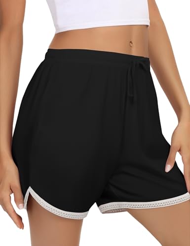 Bresdk Kurze Schlafhose Damen Baumwolle Schlafshorts Sommer Pyjama Shorts mit Taschen und Kordelzug Schlafanzughosen für Damen Kurzer Pyjamahose von Bresdk