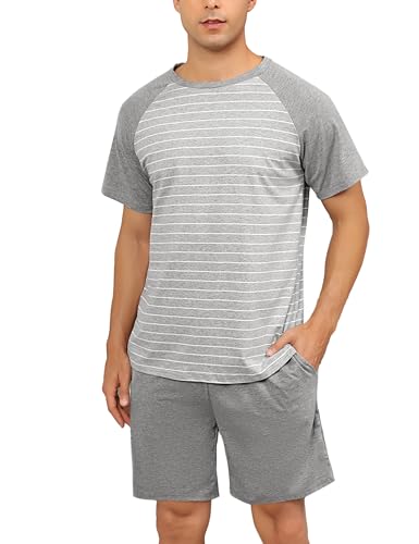 Bresdk Kurzer Schlafanzug Herren Sommer Übergrößen Zweiteiliger Pyjama Set M1443 Grau XXL von Bresdk