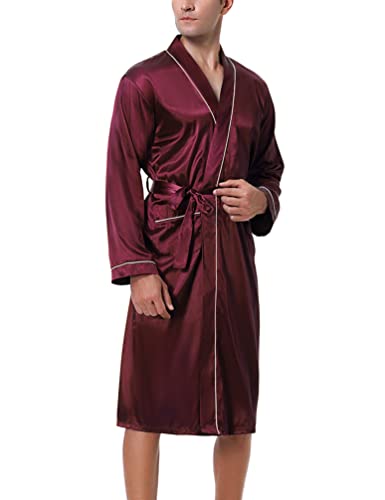 Bresdk Morgenmantel Herren Satin Kimono Robe Lang Leichter Bademantel für Männer von Bresdk