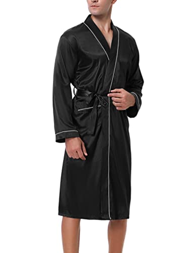 Bresdk Morgenmantel Herren Satin Kimono Robe Lang Leichter Bademantel für Männer von Bresdk