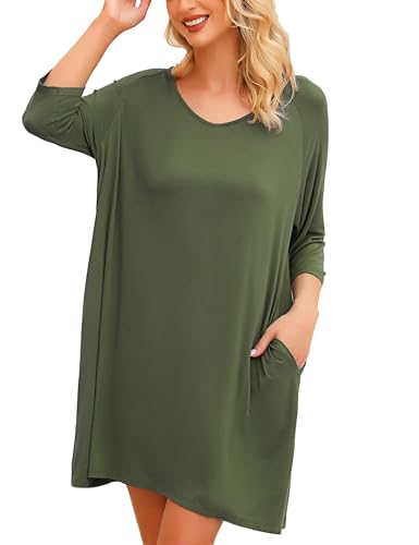 Bresdk Nachthemd Damen Baumwolle Große Größen Schlafshirt Damen Oversize Sleepshirt Kurzarm Grün 3XL von Bresdk