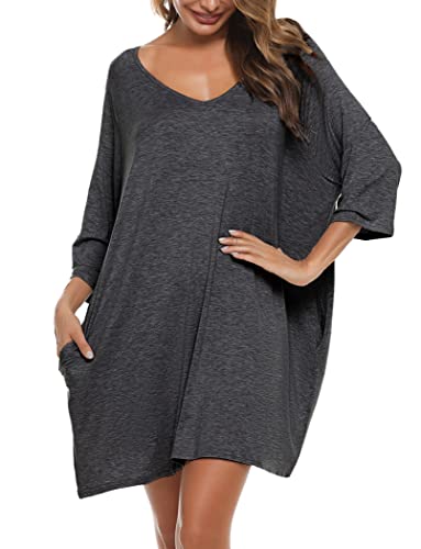 Bresdk Schlafshirt Damen Baumwolle Große Größen Sleepshirt Oversize Winter Nachtwäsche Dunkelgrau L von Bresdk