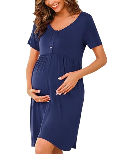 Bresdk Nachthemd Damen Stillnachthemd Kurzarm Knopfleiste Nachtwäsche Schwangere Blau M Bresdk Nachthemd Damen Stillnachthemd Kurzarm Knopfleiste Nachtwäsche Schwangere Blau M von Bresdk