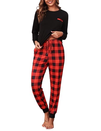 Bresdk Schlafanzug Damen Lang Pyjama Baumwolle Hausanzug mit Taschen Lounge Set Rot L von Bresdk