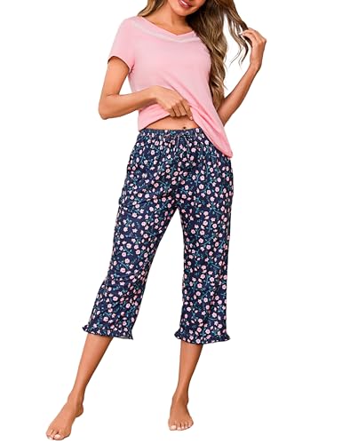 Bresdk Schlafanzug Damen Pyjama Set Lang Pyjamahose Nachtwäsche Set von Bresdk
