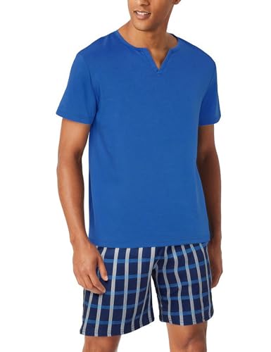 Bresdk Schlafanzug Herren Pyjama Kurz Baumwolle Kariert Sommer Nachtwäsche Pijamas Hellblau XXL von Bresdk
