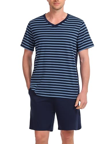 Bresdk Schlafanzug Herren Kurz Pyjama Set Baumwolle Sommer Nachtwäsche Männer von Bresdk