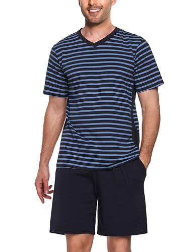 Bresdk Schlafanzug Herren Kurz Sommer Zweiteiliger Pyjama Set mit Oberteile und Kurze Hosen für Männer von Bresdk