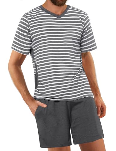 Bresdk Pyjama Herren Kurz Sommer Kurzer Schlafanzug Zweiteiliger Schlafanzüge Baumwolle Nachtwäsche von Bresdk