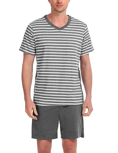 Bresdk Schlafanzug Herren Kurz Pyjama Set Baumwolle Sommer Nachtwäsche Männer von Bresdk