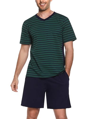 Bresdk Schlafanzug Herren Kurz Sommer Zweiteiliger Pyjama Set mit Oberteile und Kurze Hosen für Männer von Bresdk
