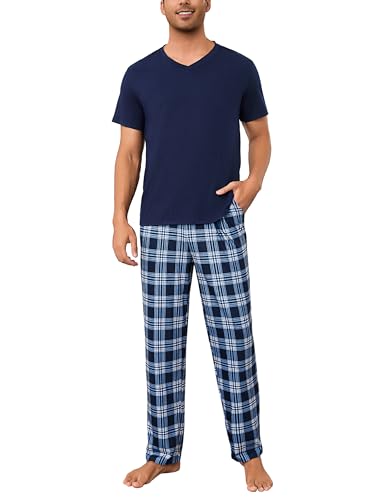 Bresdk Schlafanzug Herren Lang Pyjama Langarm Karierter Schlafanzüge für Herren Baumwolle Pijamas Winter Pyjamahose Zweiteilig Set Bequem Hauskleidung von Bresdk