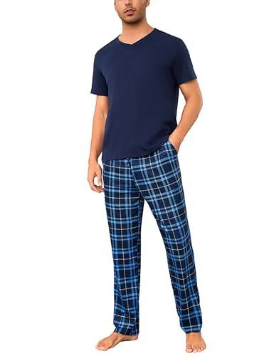 Bresdk Schlafanzug Herren Lang Pyjama Langarm Karierter Schlafanzüge für Herren Baumwolle Pijamas Winter Pyjamahose Zweiteilig Set Bequem Hauskleidung von Bresdk
