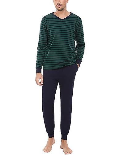 Bresdk Schlafanzug Herren Lang Pyjama Winter Lange Schlafanzüge für Herren Männer Grün L von Bresdk