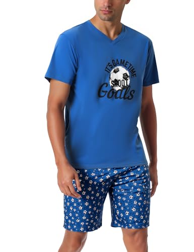 Bresdk Schlafanzug Herren Pyjama Kurz Lustig Nachtwäsche Set Hellblau Fußballmuster M von Bresdk