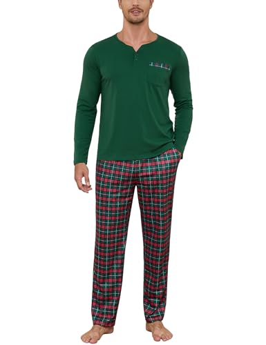 Bresdk Schlafanzug Herren Pyjama Set Lang Baumwolle Winter Nachtwäsche Männer Grün L von Bresdk