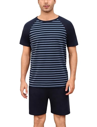 Bresdk Schlafanzug Herren Set Kurz Schlafanzugoberteile Pyjamahose Hausanzug M1443 Hellblau XXL von Bresdk