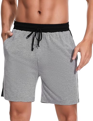 Bresdk Schlafanzughose Herren Shorts Sommerhose Baggy Freizeithose Nachtwäsche Hose Grau 3XL von Bresdk