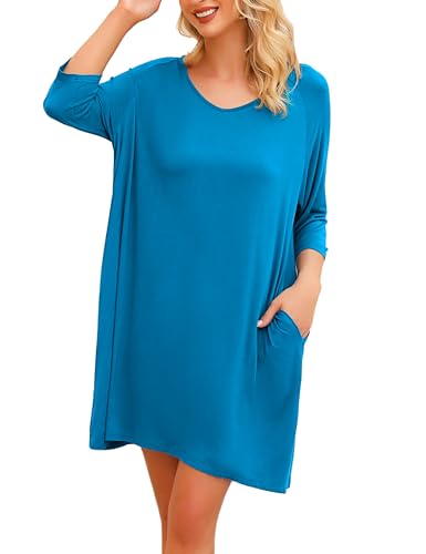 Bresdk Schlafshirt Damen Oversize Kurzarm Nachthemd Sommer Nachtwäsche Baumwolle Sleepshirt Klein Blau L von Bresdk