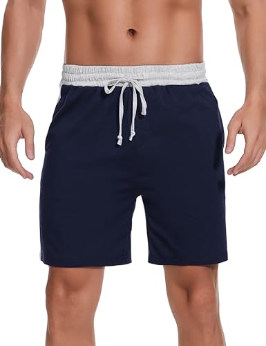 Bresdk Schlafhose Herren Kurz Schlafshorts Baumwolle Kurze Schlafanzughose Männer Blau XXL von Bresdk