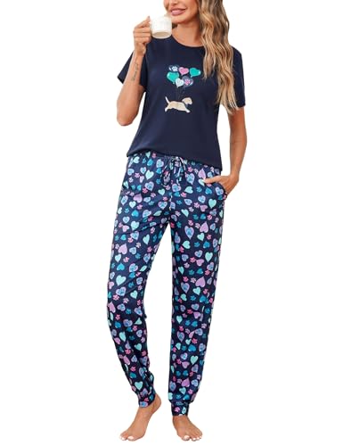 Bresdk Shorty Pyjama Damen Kurz Schlafanzug Kurzarm Sommer Bequem Loungewear Blau S von Bresdk