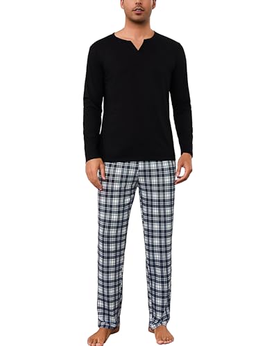 Bresdk Shorty Schlafanzug Herren lang Baumwolle Schlafhose Winter Pyjama Set Schwarz S Bresdk Shorty Schlafanzug Herren lang Baumwolle Schlafhose Winter Pyjama Set Schwarz S von Bresdk