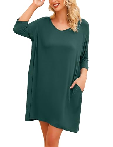 Bresdk Sleepshirt Damen Oversize Schlafshirt Baumwolle Sommer Nachthemd Bigshirts zum Schlafen Dunkelgrün 3XL von Bresdk