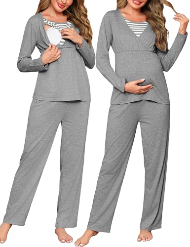 Bresdk Stillpyjama Damen Lang Umstandspyjama Langarm Winter Baumwolle Nachtwäsche Zweiteiliger Schwangerschaft Schlafanzug tillfunktion Umstandsmode für Schwanger von Bresdk