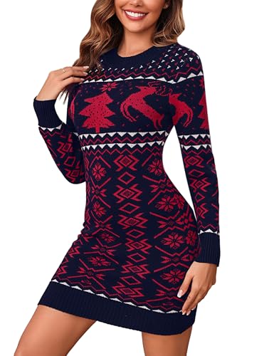 Bresdk Strickkleid Damen Weihnachtskleid Weihnachspullover Pulloverkleid Christmas Sweater Winter von Bresdk