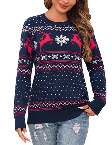 Bresdk Weihnachtspullover Damen Partner Paar Christmas Pullover Couple Weihnachtspulli Frauen Blau XL von Bresdk