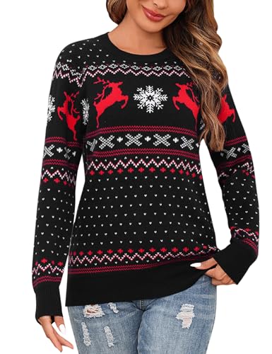 Bresdk Weihnachtspullover Damen Partner Paar Christmas Pullover Couple Weihnachtspulli Frauen Schwarz XXL von Bresdk