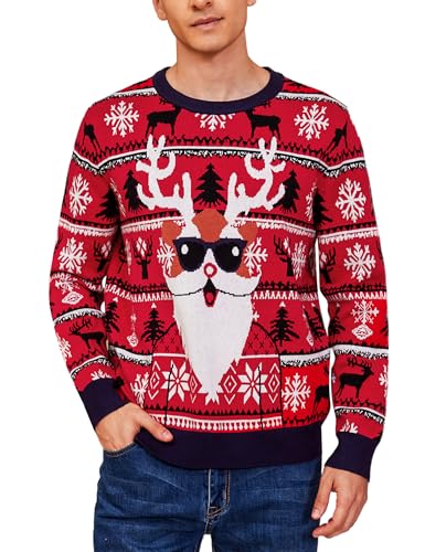 Bresdk Weihnachtspullover Herren Ugly Christmas Sweater Lustig Weihnachtspulli Elchhirsch Muster Winter Warm Unisex-Paar rot XXL von Bresdk