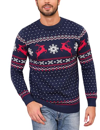 Bresdk Weihnachtspullover Herren Christmas Pullover Partner Paar Couple Weihnachtspulli Männer Blau XXL von Bresdk