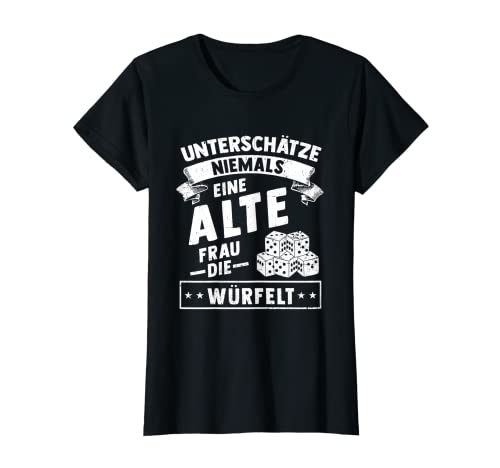 Damen Unterschätze Niemals Eine Alte Frau Brettspiele Spielabend T-Shirt von Brettspiele Geschenk Spielabend Gesellschaftspiele