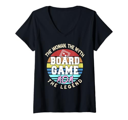 Damen Brettspiel Mama Retro Spielerwitz Fanboard T-Shirt mit V-Ausschnitt von Brettspielkönigin für Mamas mit Spielwitz