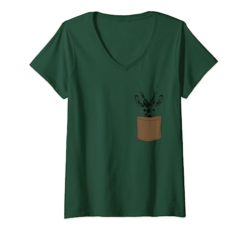 Damen Rehbock in der Brusttasche - witziges Jäger Jagd T-Shirt mit V-Ausschnitt von Breu Jagdbekleidung & Jäger Geschenke