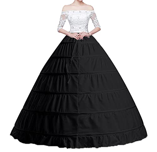 Brevoscht 6 Reifen Petticoat Unterröcke Damen, Crinoline Flauschige Bodenlanger A-Linie Petticoat für Hochzeitskleider Party Bankett Schwarz von Brevoscht