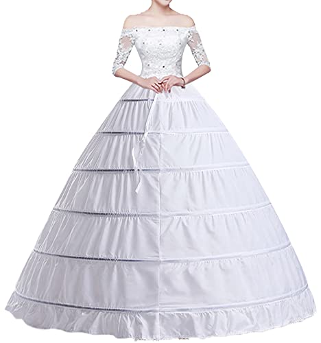 Brevoscht 6 Reifen Petticoat Unterröcke Damen, Crinoline Flauschige Bodenlanger A-Linie Petticoat für Hochzeitskleider Party Bankett Weiß von Brevoscht