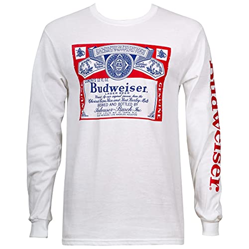 Budweiser Beer Label Herren Hemd Weiß Langarm - Weiß - XX-Large von Brew City Beer Gear