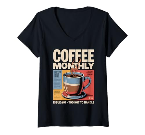 Damen Coffee Monthly – Too Hot to Handle Magazine Style Design T-Shirt mit V-Ausschnitt Damen Coffee Monthly – Too Hot to Handle Magazine Style Design T-Shirt mit V-Ausschnitt von Brew Culture Apparel | Coffee Humor & Lifestyle