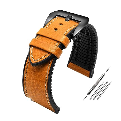 Breyhda Hybrid-Uhrenarmband aus Leder/Gummi – 20 mm, 22 mm, 24 mm, langlebiges Ersatzarmband für Herren,24mm von Breyhda