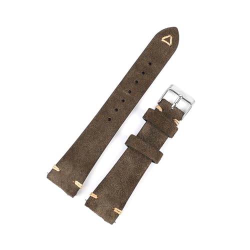 Breyhda Vintage-Wildlederarmband – 20–22 mm, handgefertigtes Ersatzband mit detaillierter Naht,Armeegrün,20mm von Breyhda