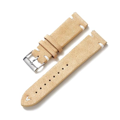 Breyhda Wildleder-Uhrenarmband – 20 mm 22 mm, farblich genähtes Ersatzarmband-Zubehör,Khaki,20mm von Breyhda