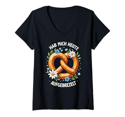 Damen Aufgebrezelt Brezel Dirndl Ersatz Oktober Volksfest Trachten T-Shirt mit V-Ausschnitt von Brezel aufgebrezelt lustiges Trachtenshirt Bayern