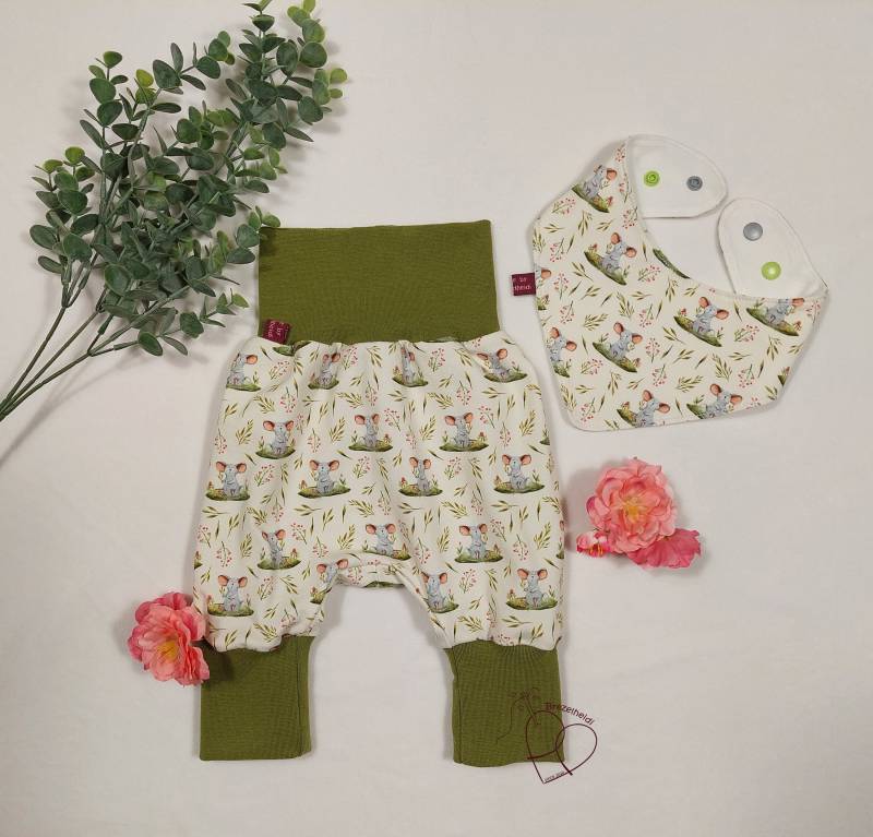 Babyhose Pumphose Maus Mädchen Junge, Mitwachshose, Optional Als Set Mit Halstuch, Frühling, Ostern von Brezelheidi