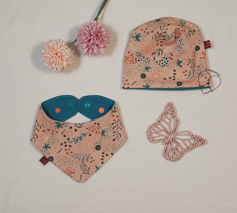 Mütze Mädchen Baby Blumen Bio, Beanie, Optional Im Set Mit Halstuch von Brezelheidi
