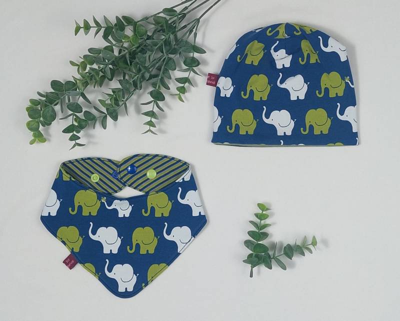 Mützenset | Elefanten Beanie Loop Dreieckstuch Mädchen Junge Baby von Brezelheidi