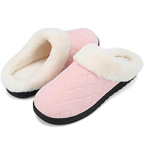 Brfash Hausschuhe Herren warme Memory Foam Hausschuhe Atmungsaktive Indoor Outdoor Pantoffeln Weiche rutschfest Plüsch Slippers,Rosa-3,EU38/39 von Brfash